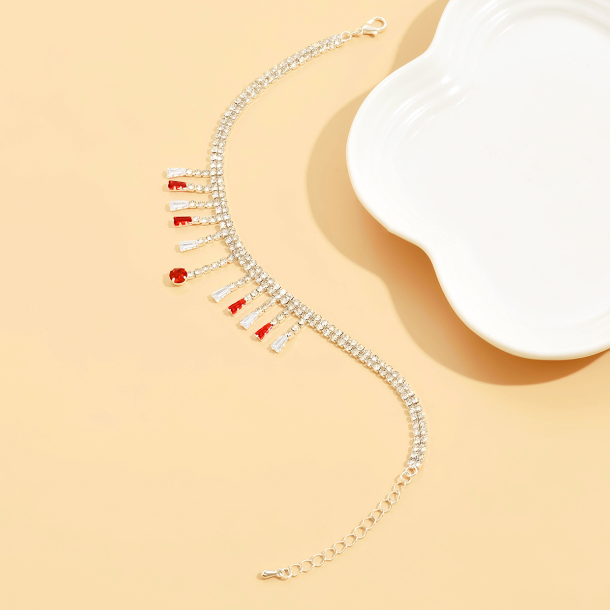 Fashion Crystal Ankle Bracelet with Dangling Red and Clear Rhinestones